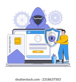 Identity theft protection vector illustration concept with characters. Identity fraud prevention, secure personal information, digital identity safety. Modern flat style for landing page, infographic.