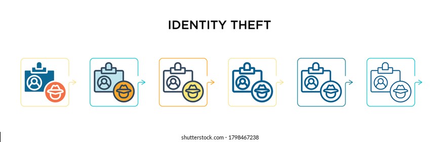 Identity Theft Vector Icon In 6 Different Modern Styles. Black, Two Colored Identity Theft Icons Designed In Filled, Outline, Line And Stroke Style. Vector Illustration Can Be Used For Web, Mobile,