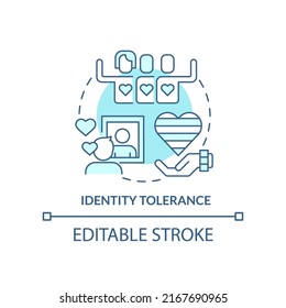 Identity tolerance turquoise concept icon. Admit orientation. Stage of coming out abstract idea thin line illustration. Isolated outline drawing. Editable stroke. Arial, Myriad Pro-Bold fonts used