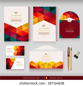 ?orporate Identity. Vector templates. Geometric pattern. Envelope, cards, business cards, tags, disc with packaging, pencils, clamp. With place for your text