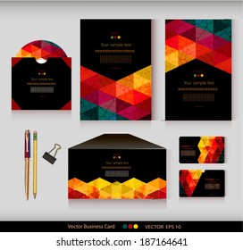 ?orporate Identity. Vector templates. Geometric pattern. Envelope, cards, business cards, tags, disc with packaging, pencils, clamp. With place for your text