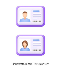 Identity verification card icon. 3d vector illustration isolated on white background.