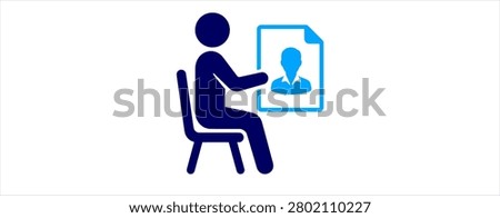 Identity verification icon design. user profile, document review, personal identification, account validation, digital authentication, seated person, file record.