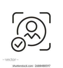 Icono de verificación de identidad. Signo de autenticación de usuario. Proceso de autorización. Ilustración vectorial de trazo editable.