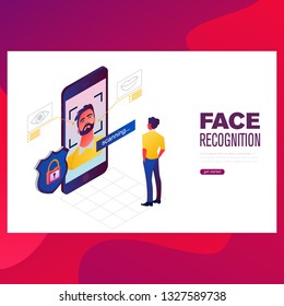 Identity Verification of person vector illustration. Face and voice recognition touch id authorization