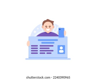 identity verification using a national ID or driver's license. Upload an ID card photo. a man is taking a face picture or selfie for identity verification. illustration concept design. vector elements