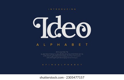Ideo abstrakte digitale Technologie Logo Schriftart Alphabet. Minimal moderne urbane Schriften für Logo, Marke etc. Typografie Schrift Groß- und Kleinschreibung und Zahl. Vektorgrafik
