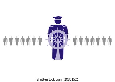 ideogram of character representing leading project manager navigating ocean of tasks