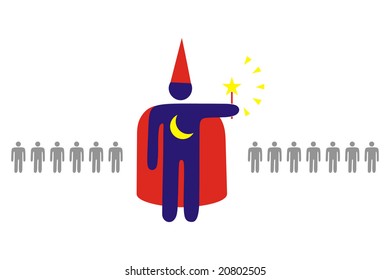 ideogram of character representing wizard with magic wand in hand