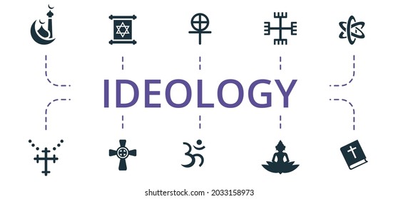 Ideology Icon Set. Contains Editable Icons Theme Such As Catholicism, Hinduism, Paganism And More.