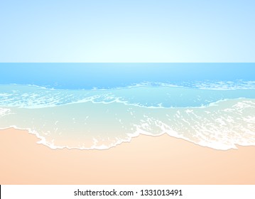 Idillic pale blue, turquoise waves and smooth sandy beach landscape at the ocean - vector image