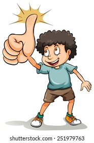 Un idiom acerca de un niño que muestra su pulgar en un fondo blanco