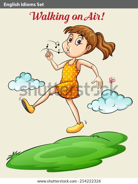 Idiom About Girl Walking On Air Stock Vector Royalty Free