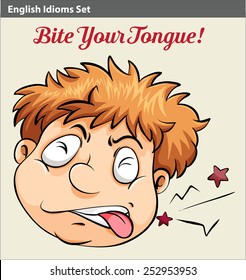 An idiom about a man biting his tongue