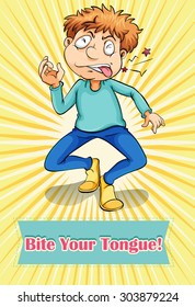 Idiom bite your tongue illustration