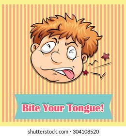 Idiom bite your tongue illustration