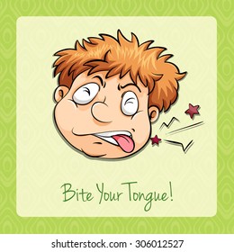 Idiom bite your tongue illustration
