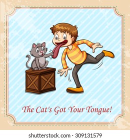 Idiom cat got your tongue illustration