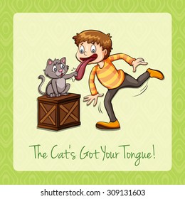 Idiom cat got your tongue illustration