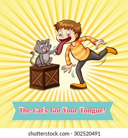 Idiom cat's got your tongue illustration