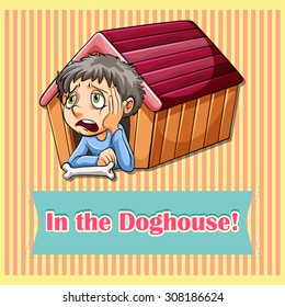Idiom in the doghouse illustration
