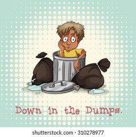 Idiom down in the dumps illustration