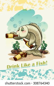 Idiom drink like a fish illustration