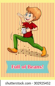 Idiom full of beans illustration