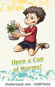 Idiom open a can of worms illustration