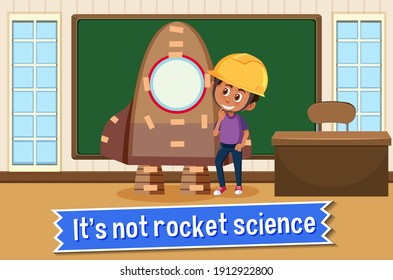 Idiom poster with It's not rocket science illustration