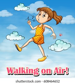 Idiom poster for walking on air illustration