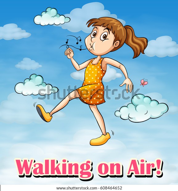 Idiom Poster Walking On Air Illustration Stock Vector Royalty Free