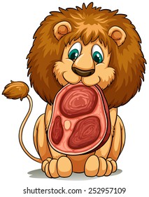 An idiom showing a lion with a meat on a white background