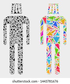 Idiot boy mosaic icon of triangle items which have variable sizes and shapes and colors. Geometric abstract vector design concept of idiot boy.