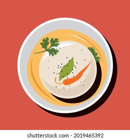 Idli with coconut chutney. Popular South Indian snack. Indian street food. Colourful abstract art background vector.