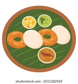 Idli Medu vada, South Indian sambhar, chutney, South Indian breakfast