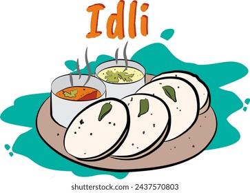 Idli Sambar - ilustración vectorial con chutney de coco