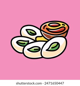 Idli Traditional Srilanka Food Vector Cartoon Illustration. Tradition Icon Concept Isolated Premium Vector. Flat Cartoon Concept for Anything. Cute Doodle Cartoon Illustration Style. Suitable for any 