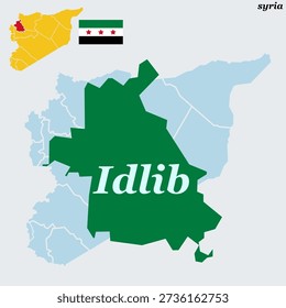 Idlib Syria Map and Flag - Northwestern Governorate, Agricultural Hub and Historic Ebla Vector Outline
