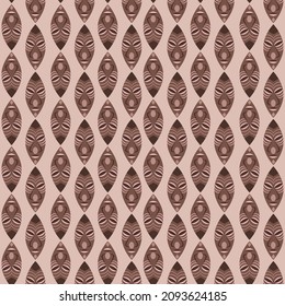 Idol face, seamless pattern. Flat vector stock illustration or ornament. Wooden symbol head. Religious amulet. Wooden mask. Tiki totem. Endless texture. Isolated illustration for design