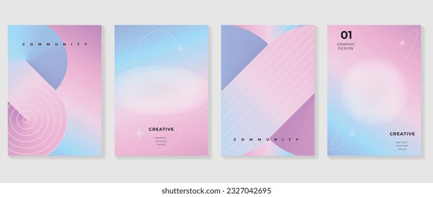 Idol lover posters set. Cute gradient holographic background vector with pastel color, circle shapes, sparkles, star. Y2k trendy wallpaper design for social media, cards, banner, flyer, brochure.