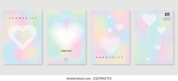 Idol lover posters set. Cute gradient holographic background vector with pastel color, heart, stars, sparkles, frame. Y2k trendy wallpaper design for social media, cards, banner, flyer, brochure.