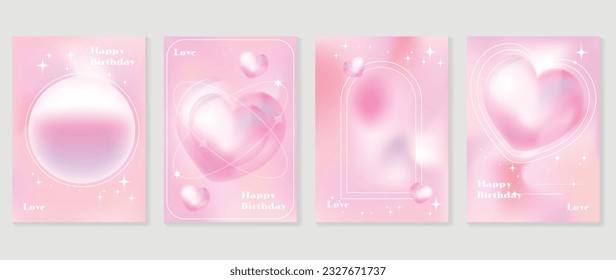 Idol lover posters set. Cute gradient holographic background vector with heart sparkle, star, frame, halftone. Y2k trendy wallpaper design for social media, cards, banner, flyer, brochure.