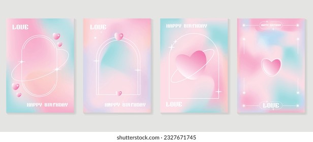 Idol lover posters set. Cute gradient holographic background vector with heart sparkle, star, frame, halftone. Y2k trendy wallpaper design for social media, cards, banner, flyer, brochure.