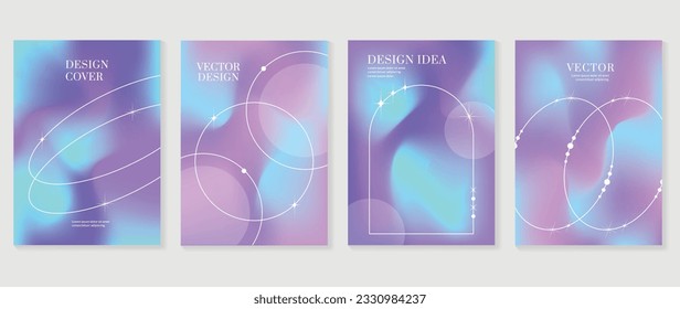 Idol lover posters set. Cute gradient holographic background vector with pastel colors, frame, sparkle. Y2k trendy wallpaper design for social media, cards, banner, flyer, brochure, postcard.