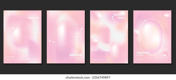 Idol lover posters set. Cute gradient holographic background vector with vibrant colors, sparkle, border. Y2k trendy wallpaper design for social media, cards, banner, flyer, brochure.
