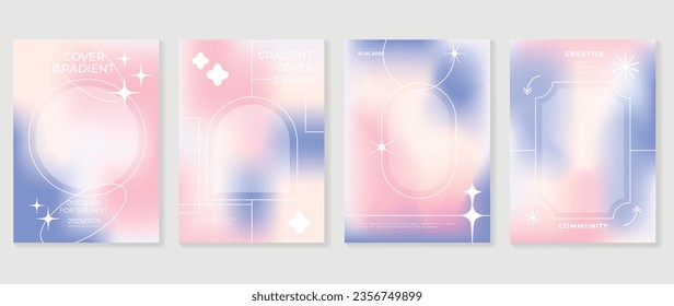 Idol lover posters set. Cute gradient holographic background vector with vibrant colors, sparkle, arrow, border. Y2k trendy wallpaper design for social media, cards, banner, flyer, brochure.