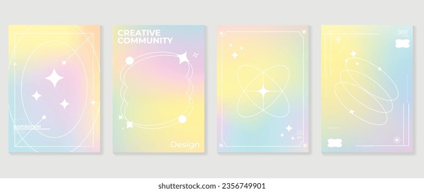 Idol lover posters set. Cute gradient holographic background vector with vibrant colors, sparkle, border. Y2k trendy wallpaper design for social media, cards, banner, flyer, brochure.