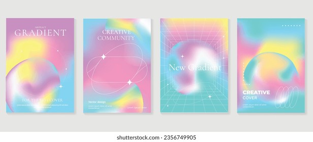 Idol lover posters set. Cute gradient holographic background vector with vibrant colors, sparkle, dot, border. Y2k trendy wallpaper design for social media, cards, banner, flyer, brochure.