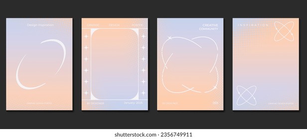 Idol lover posters set. Cute gradient holographic background vector with vibrant colors, sparkle, border, dot halftone. Y2k trendy wallpaper design for social media, cards, banner, flyer, brochure.
